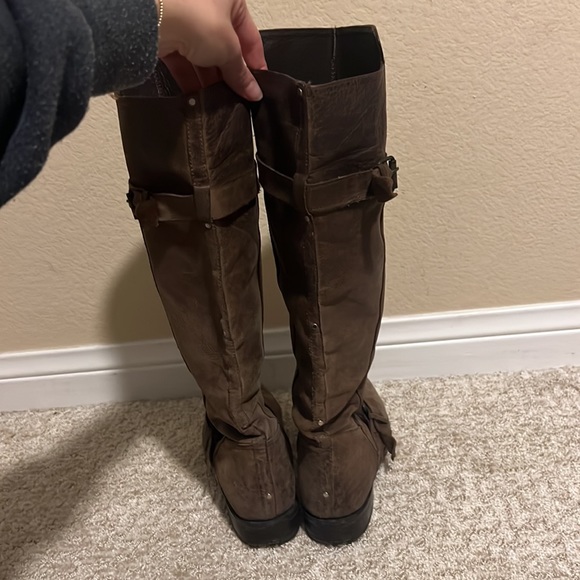 Real leather brown boots with buckles and studs up the back - Picture 3 of 7
